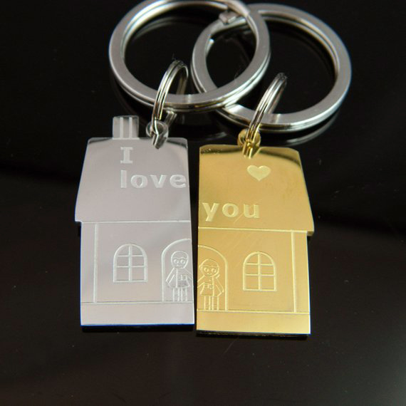Couples Stainless Steel House and Home Keychains
